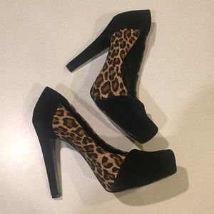 BCBGeneration Leopard & Black Suede Heel Pump Shoe